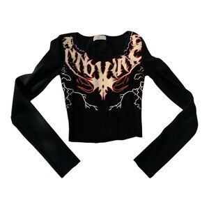 Meysi kim size small annoyance long sleeve Black crop Top tee grunge graphic